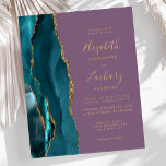 Convite de Casamento Mauve Mauve Mauve, Dourado de<br><div class="desc">A borda esquerda deste elegante convite de casamento moderno apresenta uma coloração aquosa lacrimogênea aparada com uma falsa brilha de ouro. O texto personalizável combina manuscritos dourados, copperplate e fontes itálicas em um fundo de mola. O verso apresenta um design de chaleira e de agata dourada. NOTA: os envelopes não...</div>