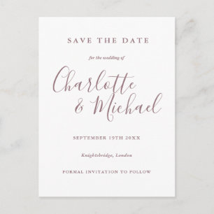 Convite de Casamento Mauve Script Save the Date