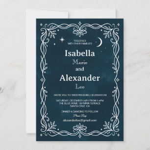 Convite de Casamento Medieval Indigo Silver Ivy