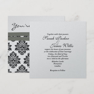 Convite de Casamento metálico Damask Prata e Cinza