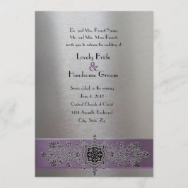 Convite de casamento metálico de prata roxo da