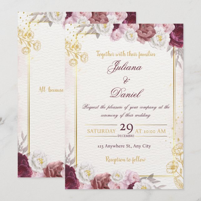 Convite de Casamento Minimal Chic (Frente/Verso)