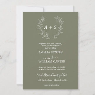 Convite de Casamento Minimal Leaf | Monograma Form