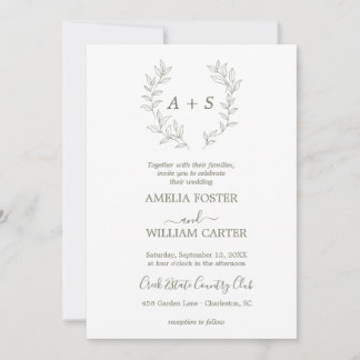 Convite de Casamento Minimal Leaf | Monograma Form