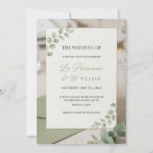 Convite de Casamento Minimal Luxo Verde Salvia Mod