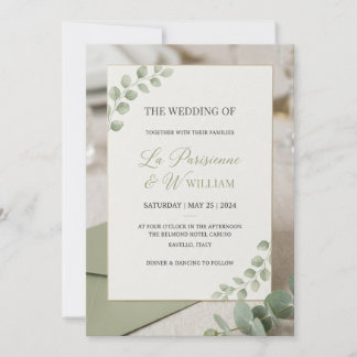 Convite de Casamento Minimal Luxo Verde Salvia Mod