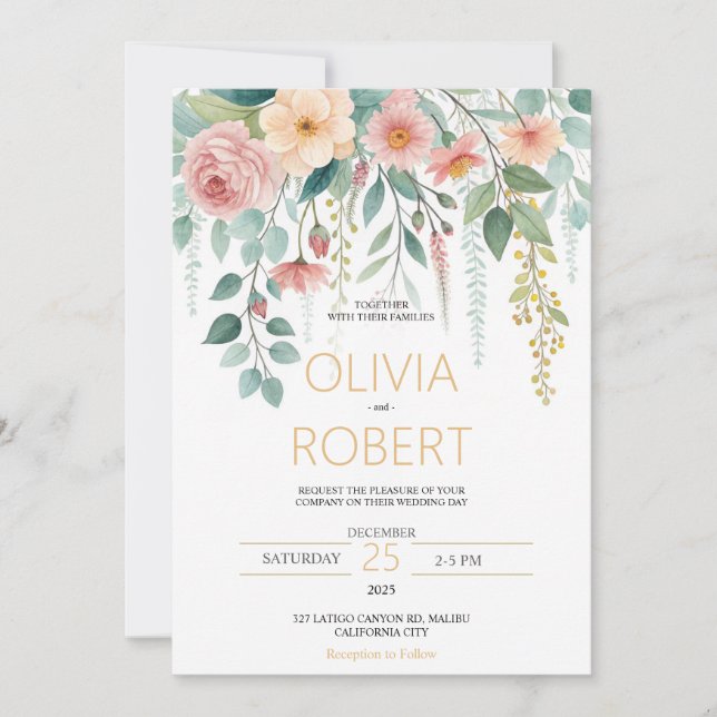 Convite de Casamento Minimalismo e Flores (Frente)