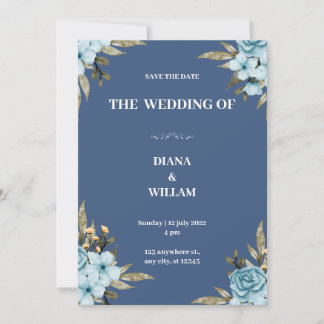 Convite de Casamento Minimalista Azul