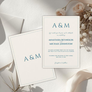 Convite de casamento minimalista azul bege moderno