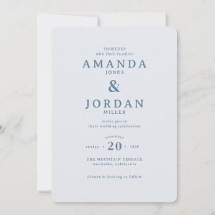 Convite de Casamento Minimalista Azul Elegante