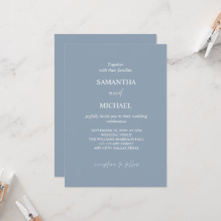 Convite de Casamento Minimalista Azul Poeirento El