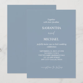 Convite de Casamento Minimalista Azul Poeirento El
