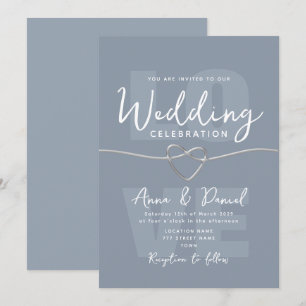 Convite de Casamento Minimalista Azul Poento Prata