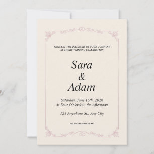 Convite de Casamento Minimalista Bege Elegante   E