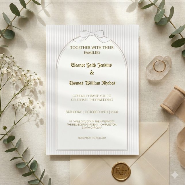 Convite de Casamento Minimalista Bege Listrado, El (Criador carregado)