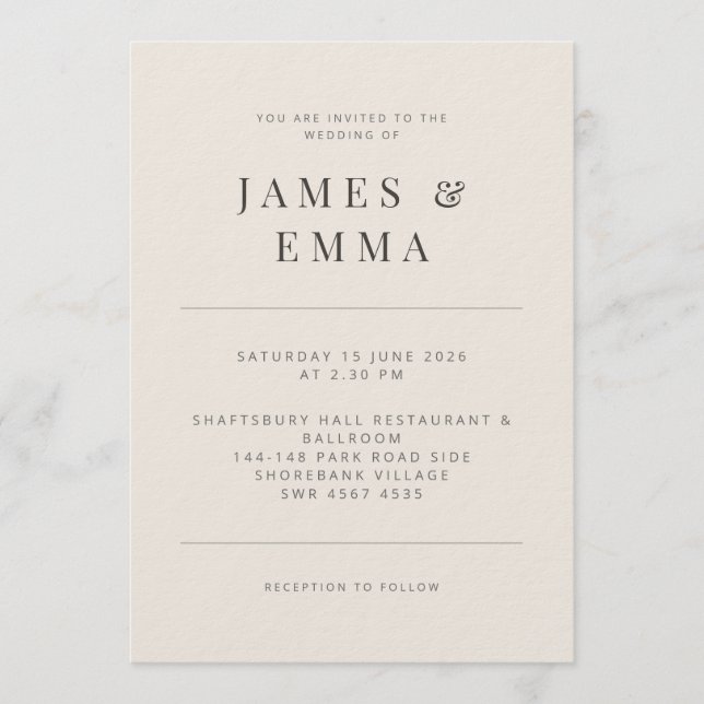 Convite de Casamento Minimalista Bege Suave (Frente)