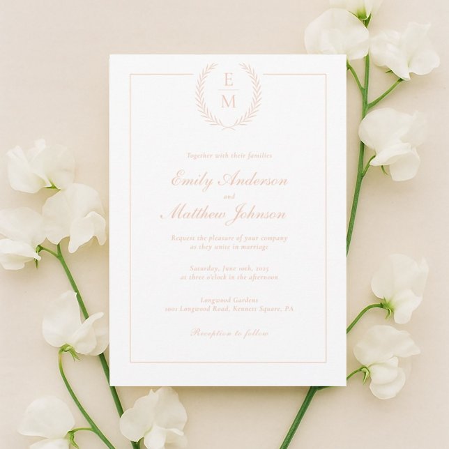 Convite de Casamento Minimalista Blush Laurel (Criador carregado)