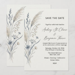 Convite de Casamento Minimalista Boho com Flores S