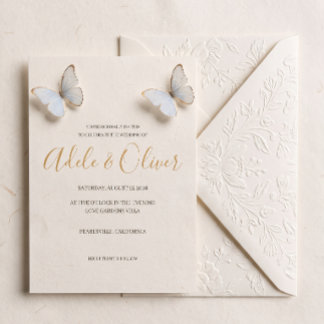 Convite de Casamento Minimalista Borboleta Azul Cl