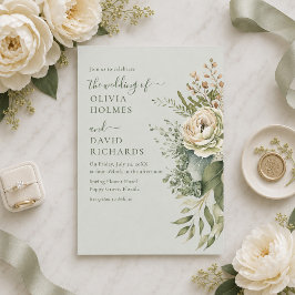 Convite de Casamento Minimalista Botânico em Verde