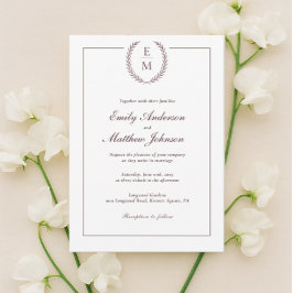 Convite de Casamento Minimalista Burgundy Laurel
