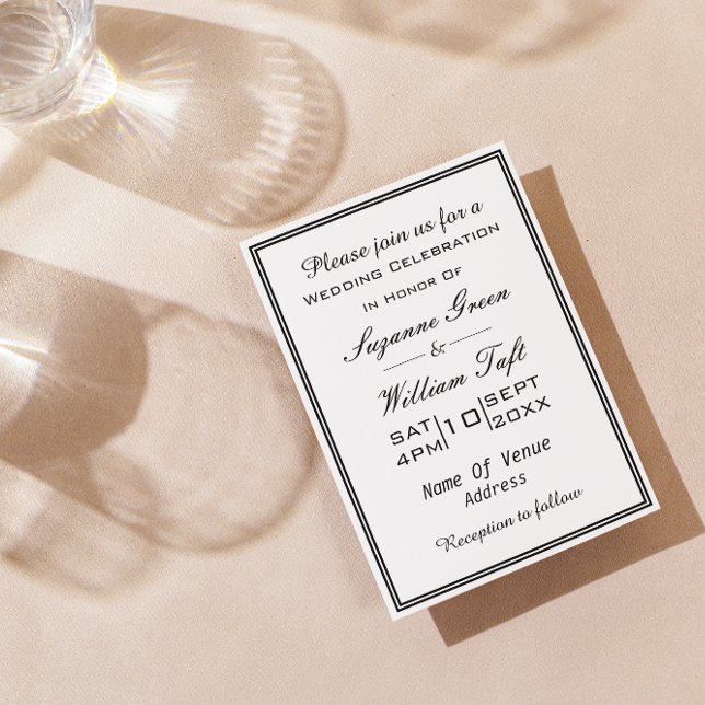 Convite de Casamento Minimalista Chic Preto e Bran (Criador carregado)