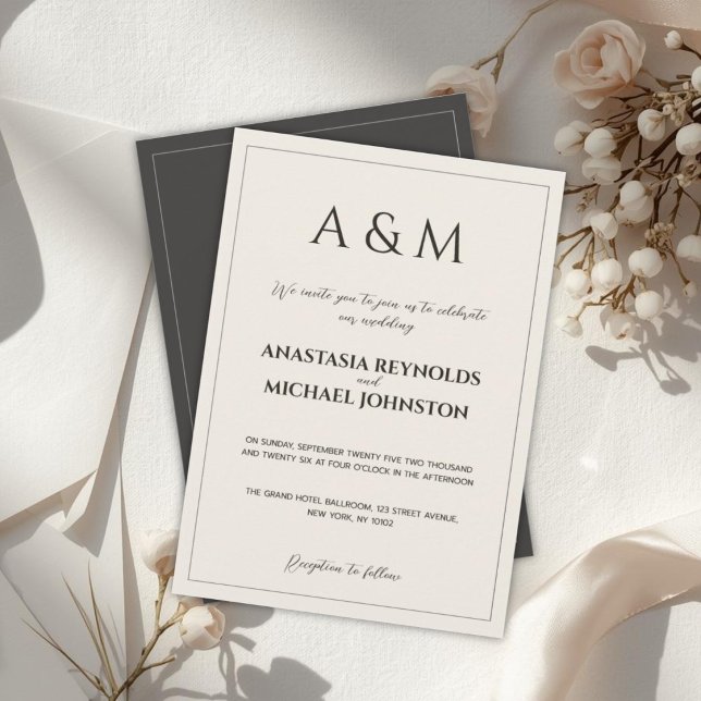Convite de casamento minimalista cinza bege modern (Criador carregado)