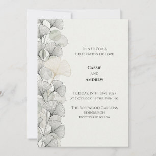 Convite de Casamento Minimalista Cinza Ginkgo