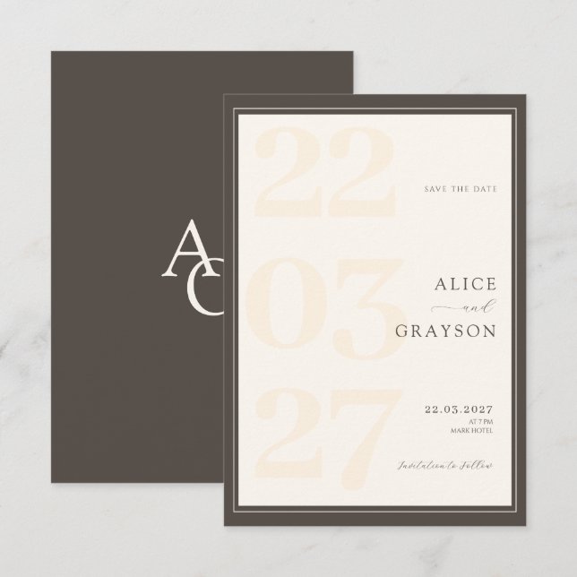 Convite de Casamento Minimalista Clássico Bege Esp (Frente/Verso)