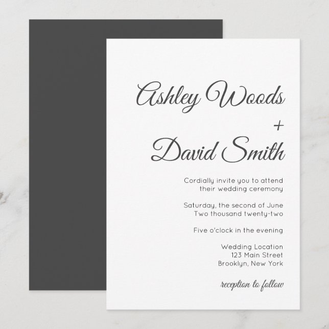 Convite de Casamento Minimalista Clássico Elegante (Frente/Verso)