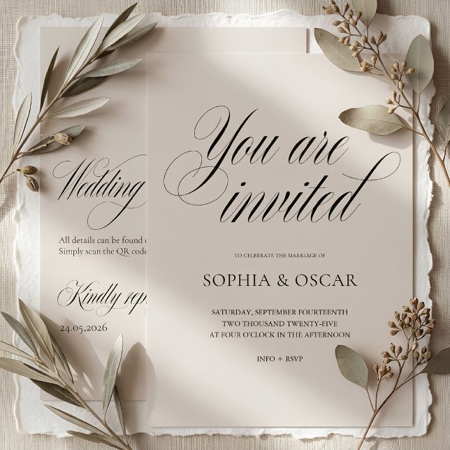 Convite de Casamento Minimalista com Código QR (Criador carregado)