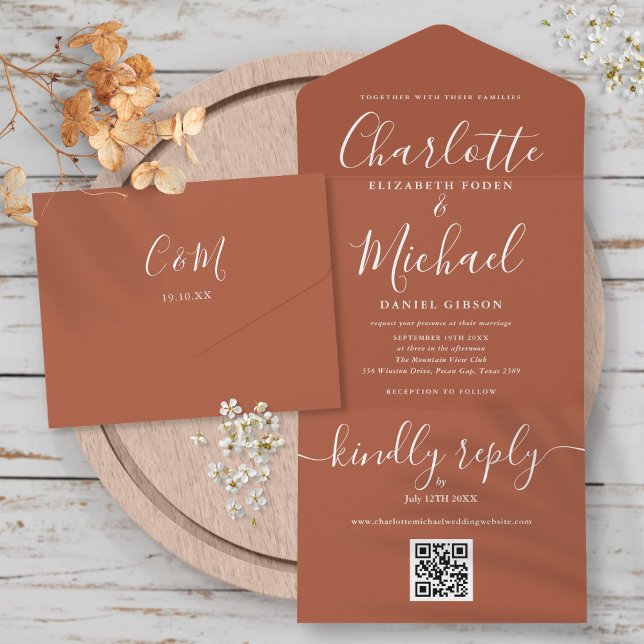 Convite de Casamento Minimalista com Código QR em  (Criador carregado)