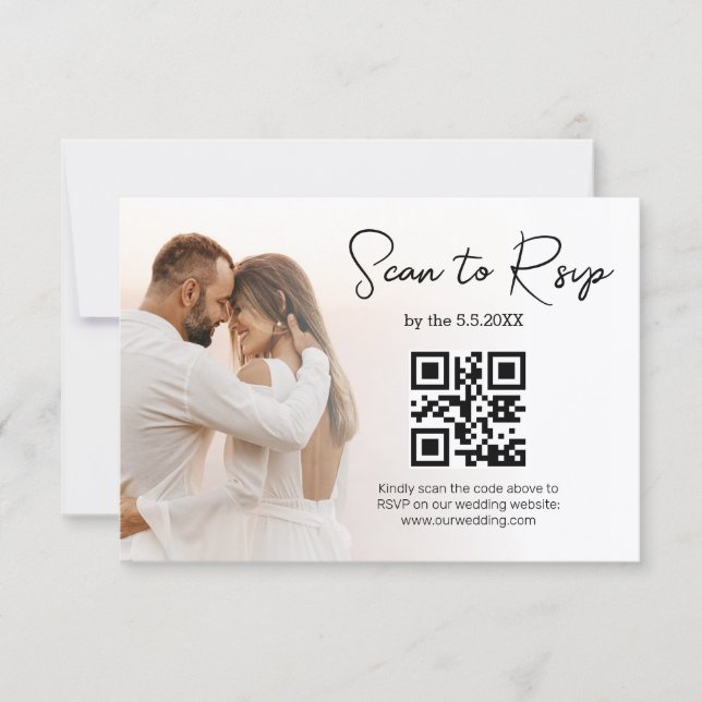 convite de casamento minimalista com código qr rsv (Frente)