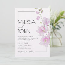 Convite de Casamento Minimalista com Flores Rosa