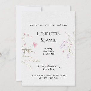 Convite de Casamento Minimalista com Flores Silves