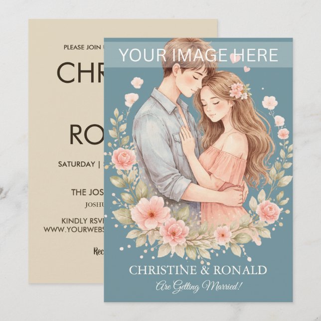 Convite de Casamento Minimalista com Foto Moderna (Frente/Verso)