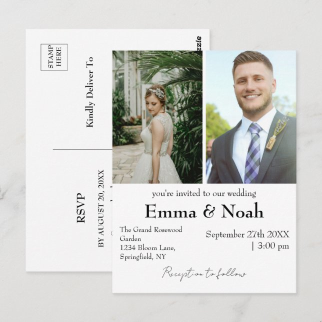 Convite de Casamento Minimalista com Foto Personal (Frente/Verso)