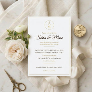Convite de Casamento Minimalista com Monograma Ele