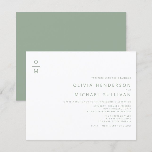 Convite de Casamento Minimalista com Monograma em  (Frente/Verso)