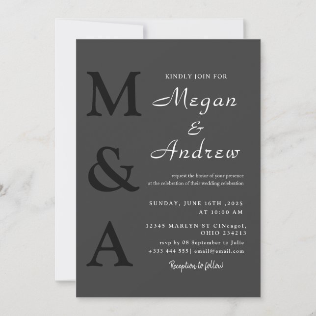 Convite de Casamento Minimalista com Monograma Pre (Frente)