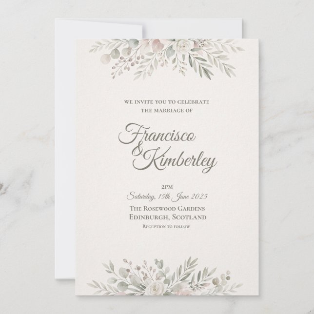Convite de Casamento Minimalista com Ramalhete Flo (Frente)