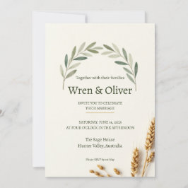Convite de Casamento Minimalista com Ramo de Olive