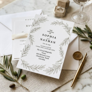 Convite de Casamento Minimalista com Ramo de Olive