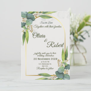 Convite de Casamento Minimalista com Verde Gold Ar