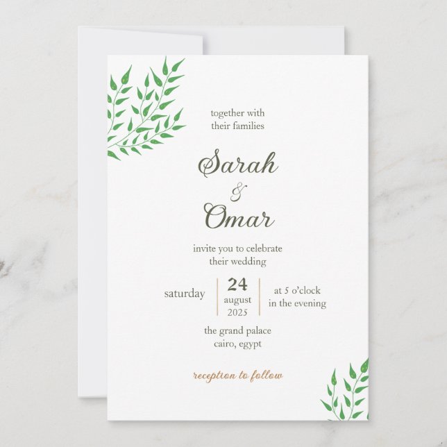 Convite de Casamento Minimalista com Videira e Ver (Frente)