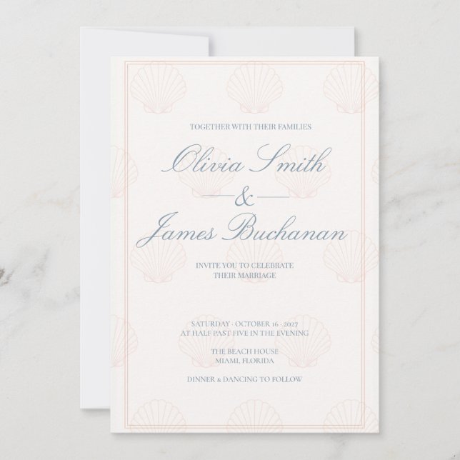 Convite de Casamento Minimalista Concha Marítima (Frente)