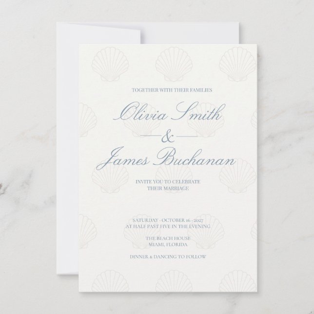 Convite de Casamento Minimalista Costeiro com Conc (Frente)