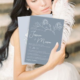 Convite de casamento minimalista da magnólia azul 