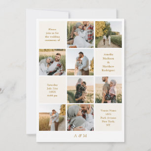 Convite de Casamento Minimalista de 9 Fotos Marfim