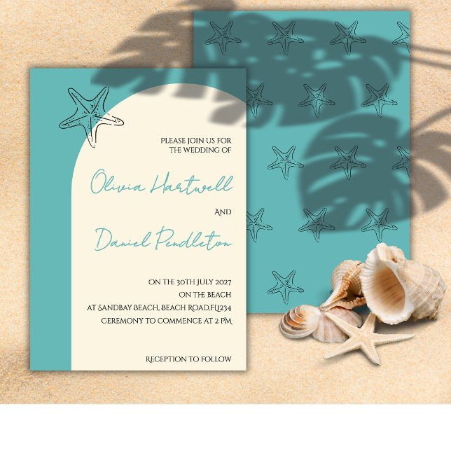 Convite de Casamento Minimalista de Praia (Criador carregado)